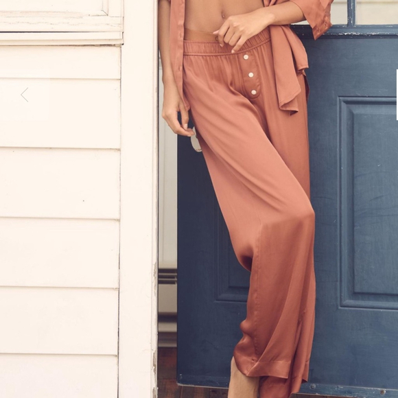 NWT Anthropologie Silky Pyjama Lounge Pant S Orange - Picture 1 of 15